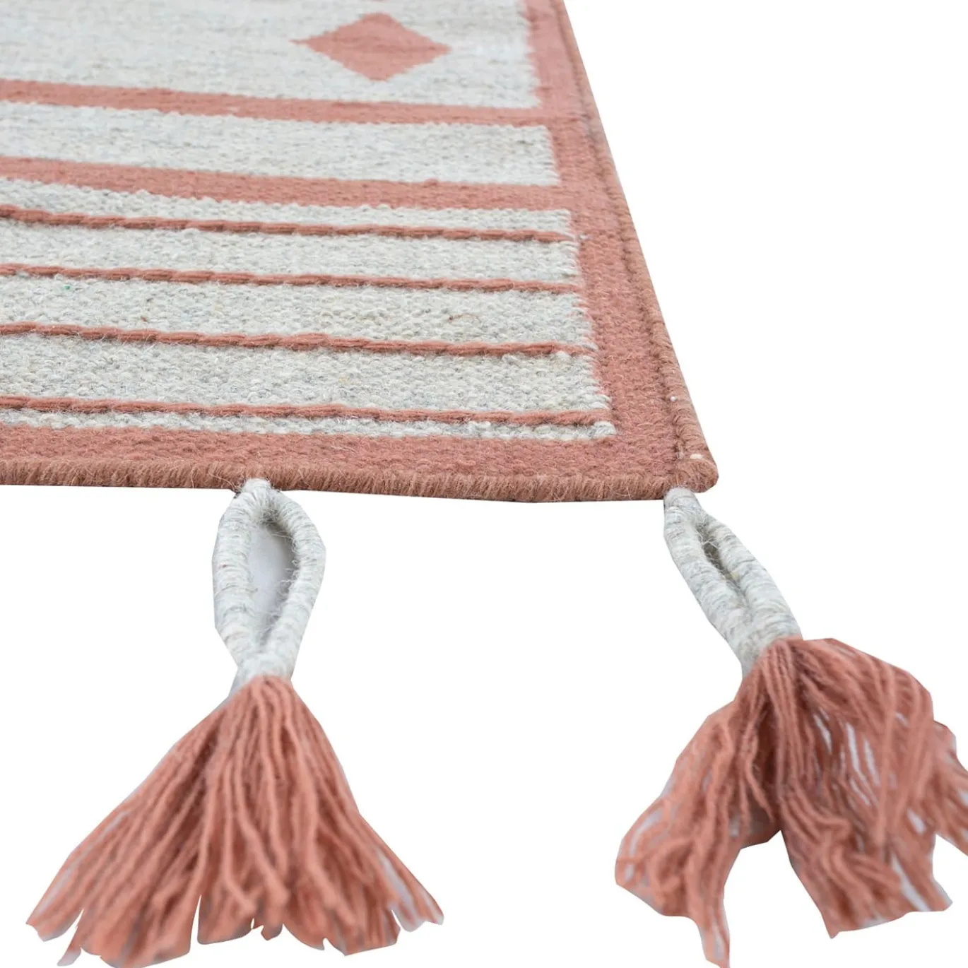 Tappeto Piatto In Jute Natural White & Light Coral