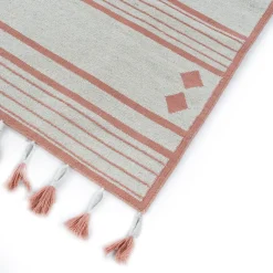 Tappeto Piatto In Jute Natural White & Light Coral