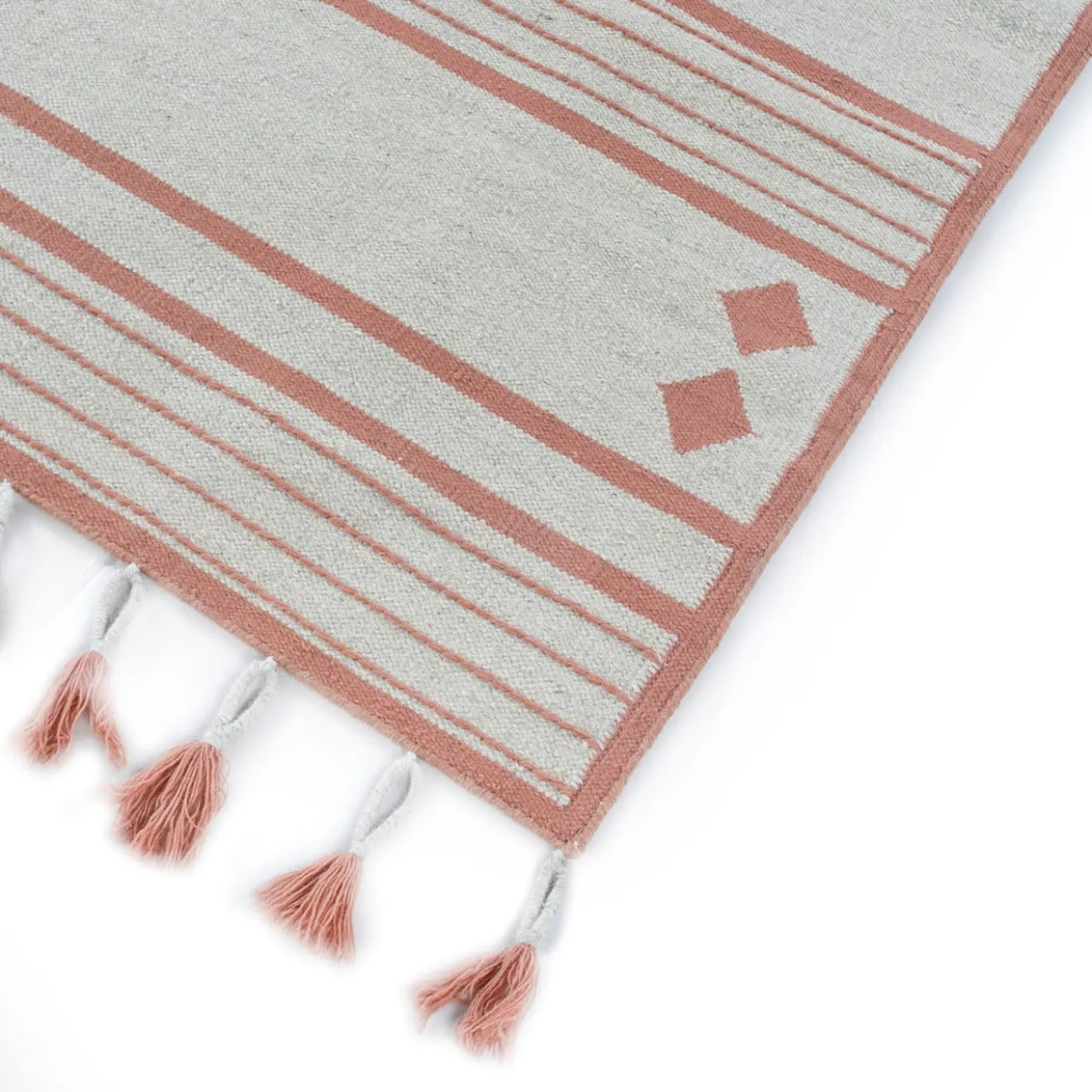 Tappeto Piatto In Jute Natural White & Light Coral