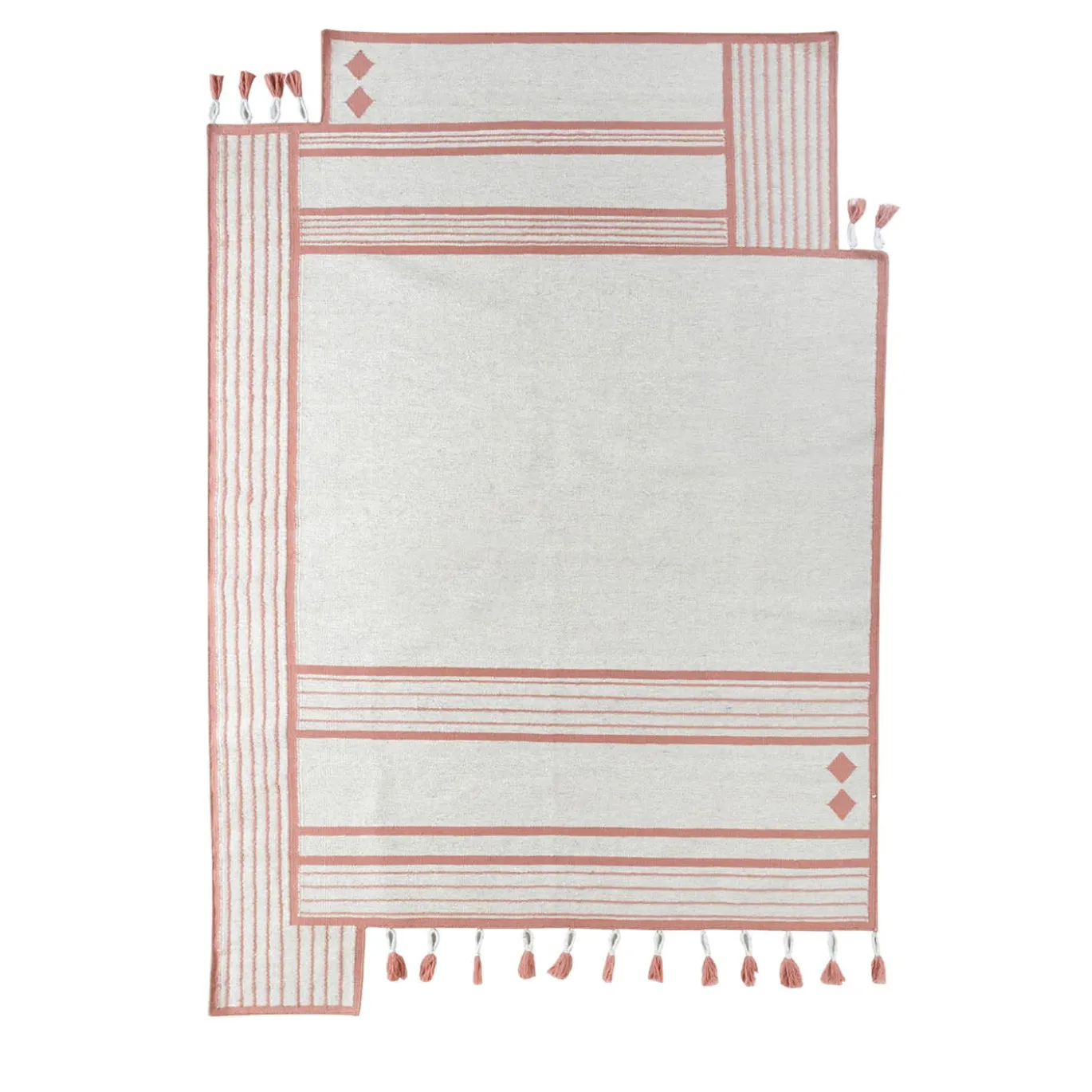 Tappeto Piatto In Jute Natural White & Light Coral