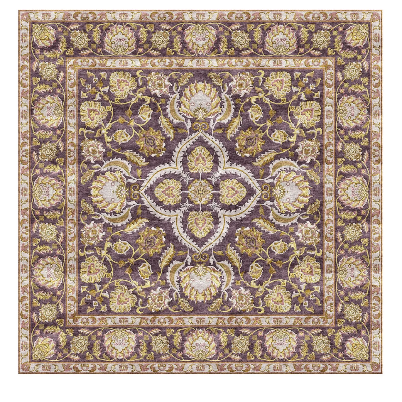 Tappeto quadrato Quatrefoil Regal Petal in seta di bambù multicolore