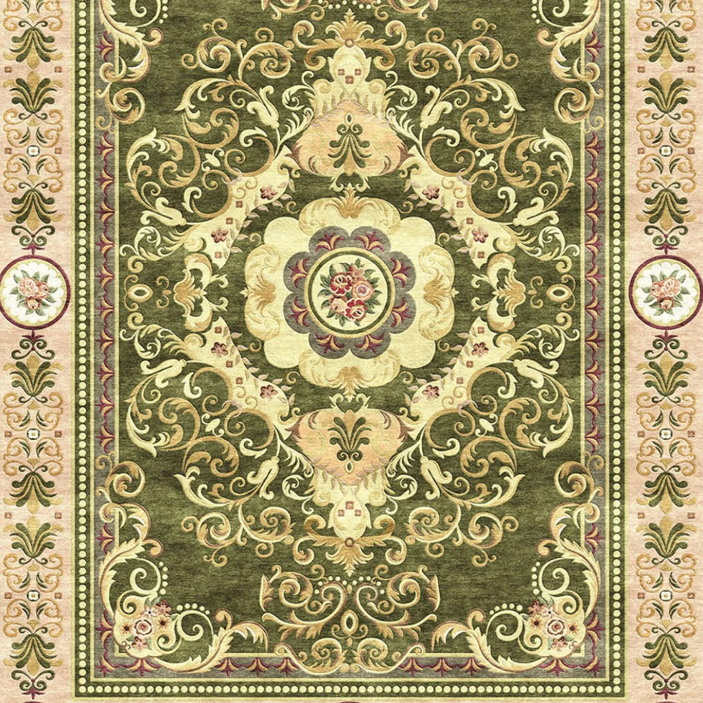 Tappeto rettangolare Imperial Rococò Flourish Green in lana