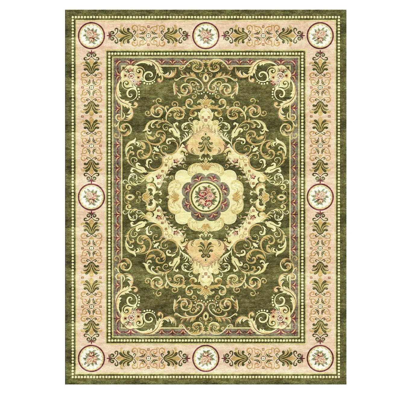 Tappeto rettangolare Imperial Rococò Flourish Green in lana