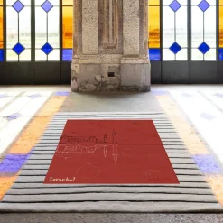Tappeto rettangolare in lana rosso Istanbul
