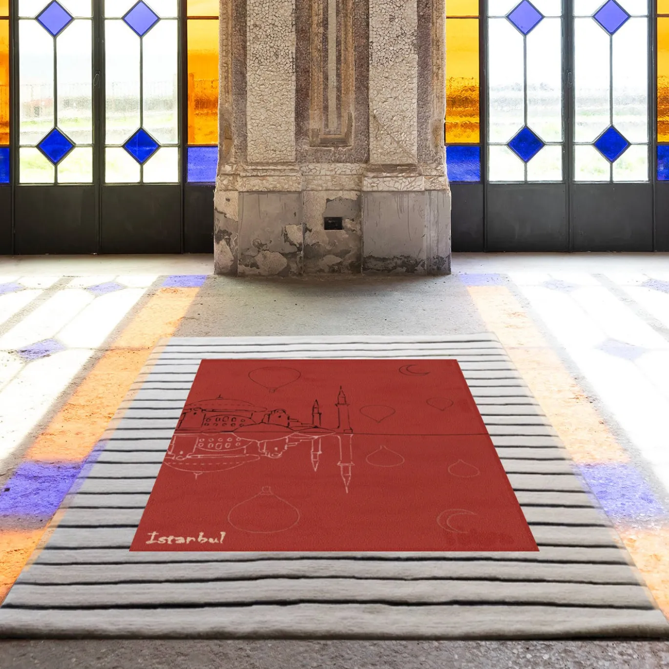 Tappeto rettangolare in lana rosso Istanbul