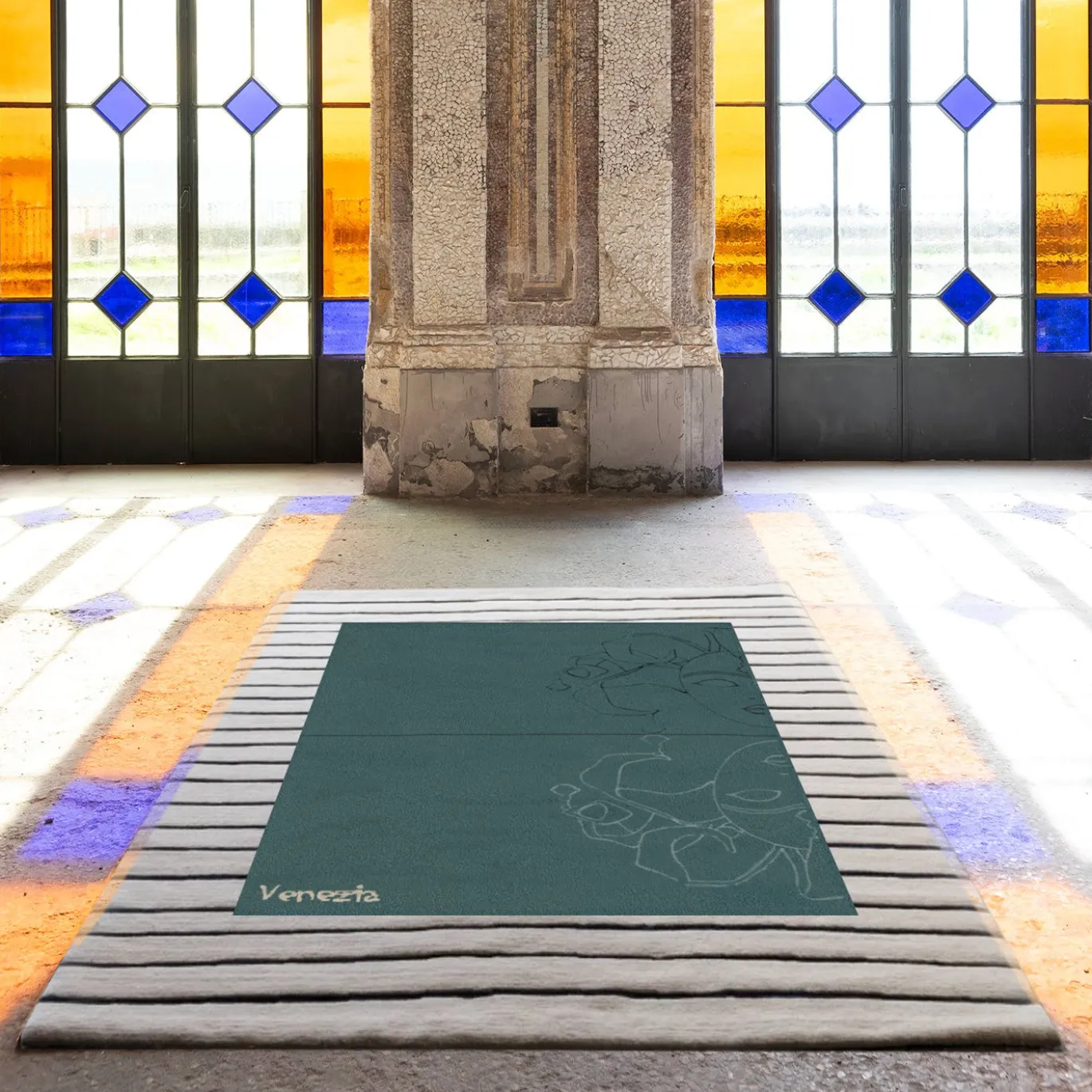 Tappeto rettangolare in lana verde Venezia