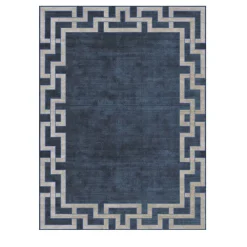 Tappeto rettangolare Night Labyrinth in viscosa e lana neozelandese blu