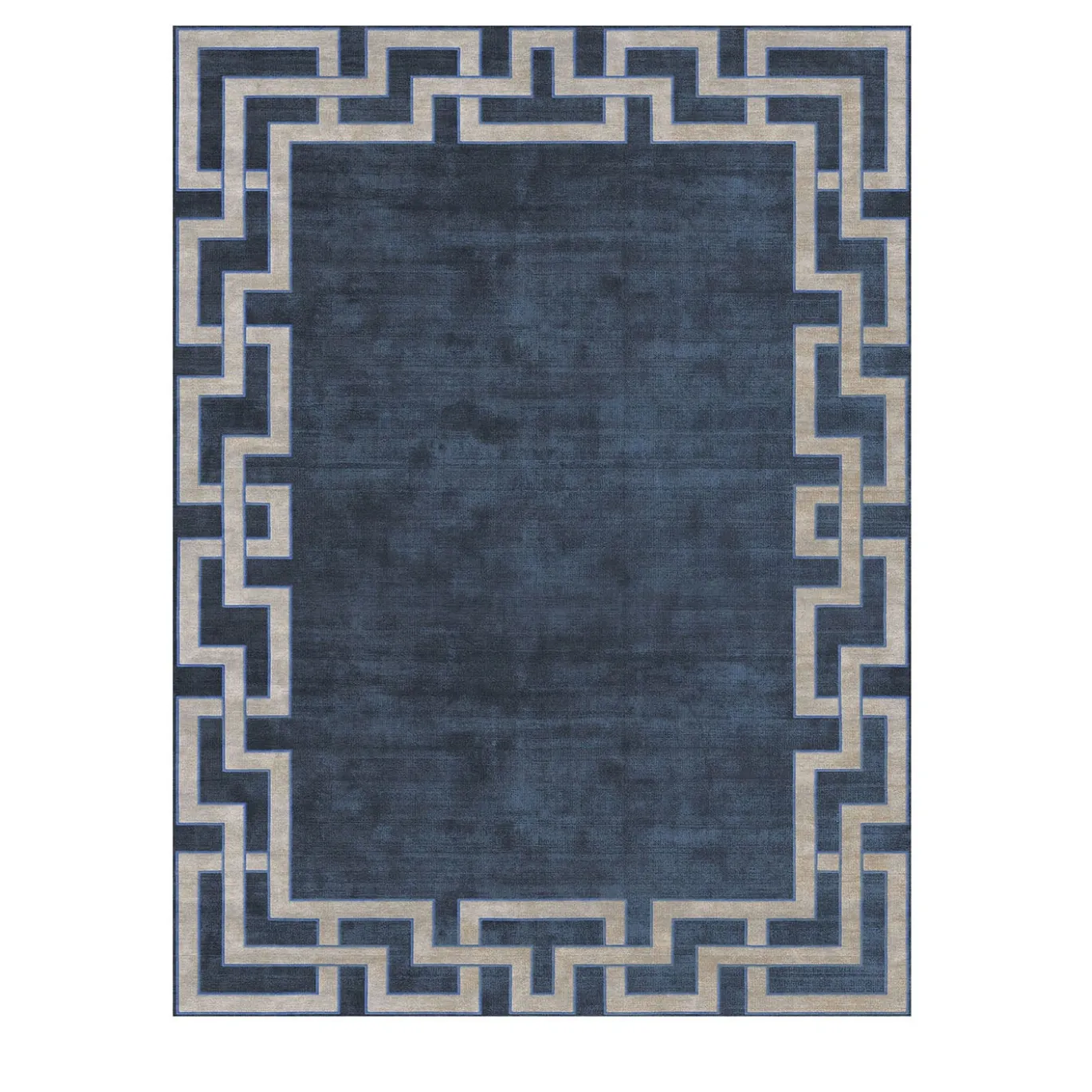 Tappeto rettangolare Night Labyrinth in viscosa e lana neozelandese blu