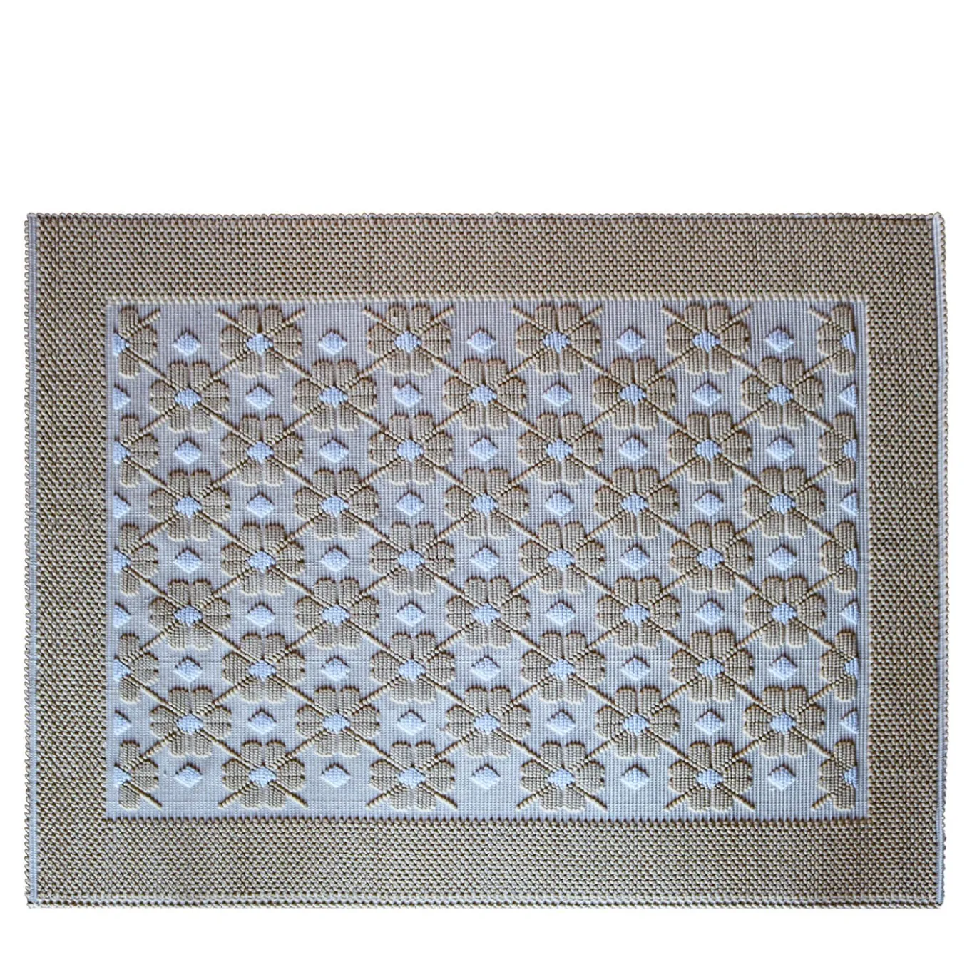 Tappeto rettangolare Rombo Fiori ecrù e bianco