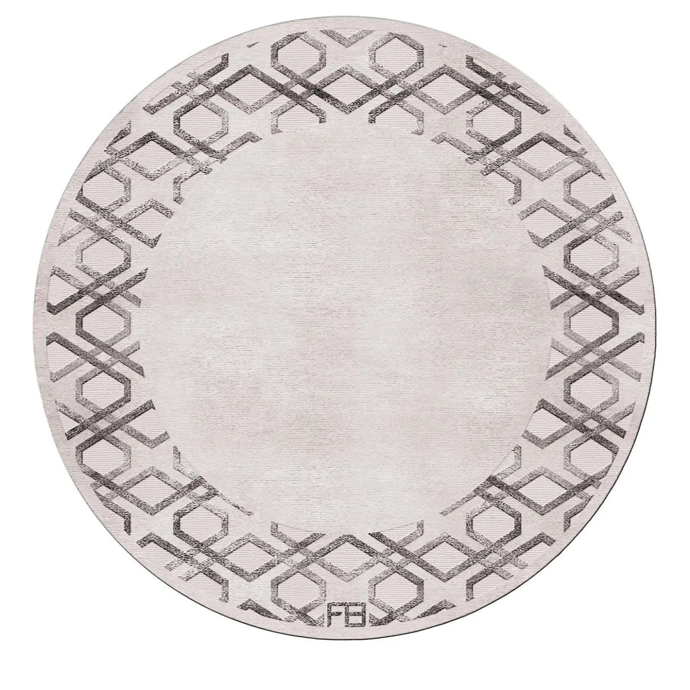 Tappeto rotondo di ispirazione Art Déco in grigio tenue