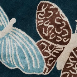 Tappeto rotondo in lana e seta fatto a mano Spirit In The Night Sky Butterfly Blue
