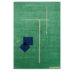 Tappeto Sthir Marine Green Soft Gold annodato a mano