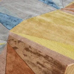 Tappeto Tessutoa Mano Silver Grey & Golden Apricot Origami Geometry