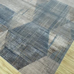 Tappeto Tuftato a Mano Symmetrical Waves Skyline Blu e Grigio Classico