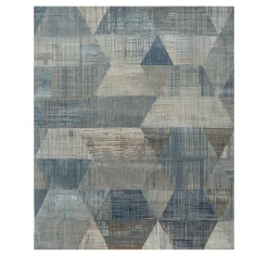 Tappeto Tuftato a Mano Symmetrical Waves Skyline Blu e Grigio Classico