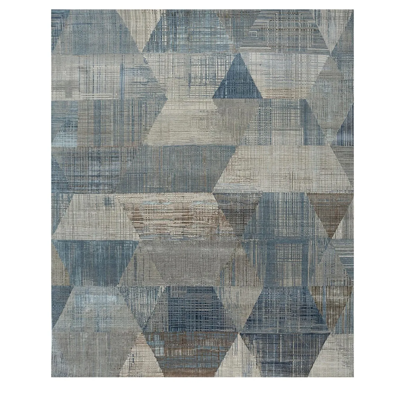 Tappeto Tuftato a Mano Symmetrical Waves Skyline Blu e Grigio Classico