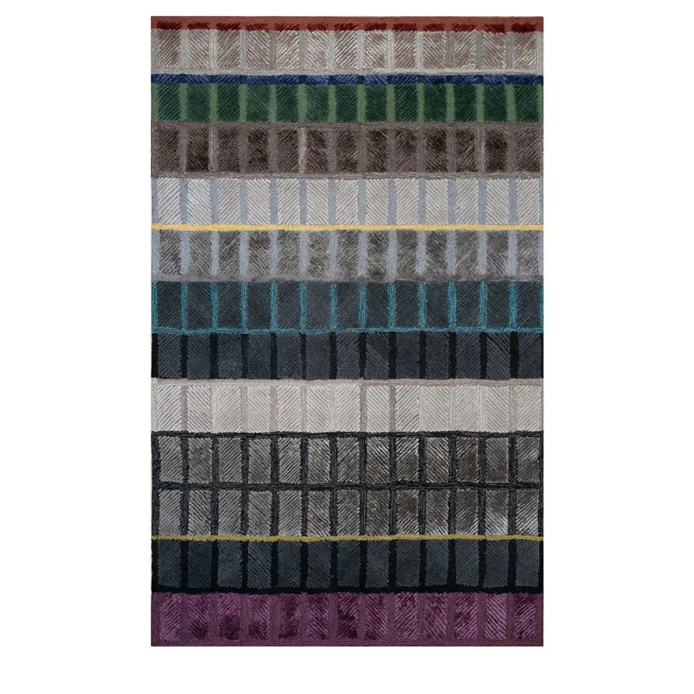 Tappeto Urban Grid Charcoal Slate & Ink Blue trapuntato a mano