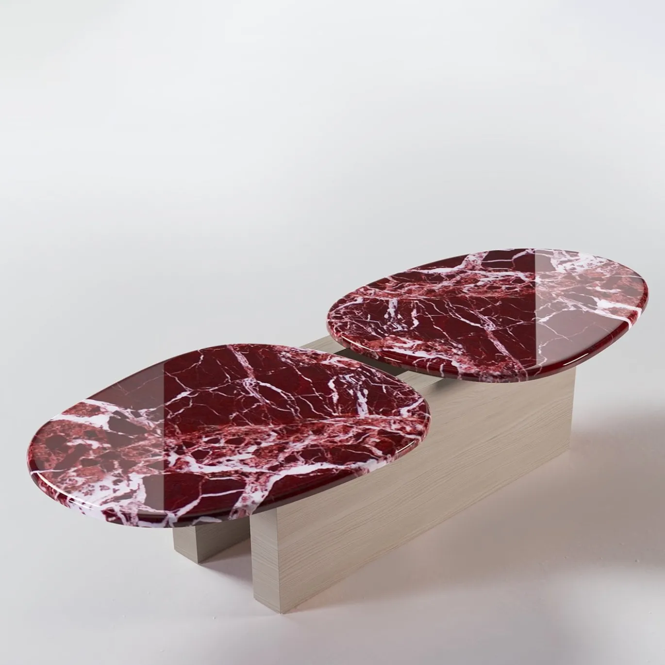 Taras Red Levanto Marble And White Oak Wood Coffee Table