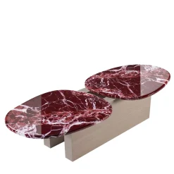 Taras Red Levanto Marble And White Oak Wood Coffee Table