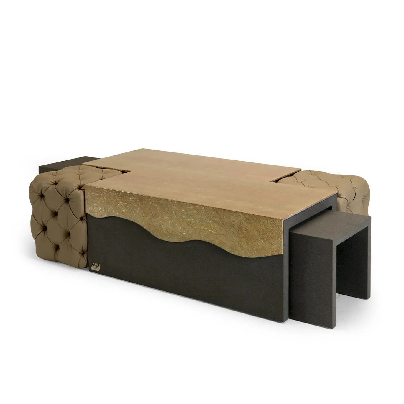 Tavolini da Caffè Modulari Onda con Pouf in Pelle
