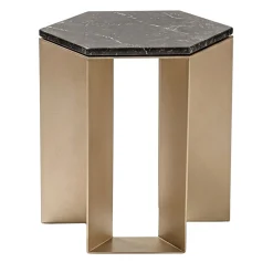 Tavolino Alato in metallo verniciato oro e piano in marmo nero di Antonio Saporito