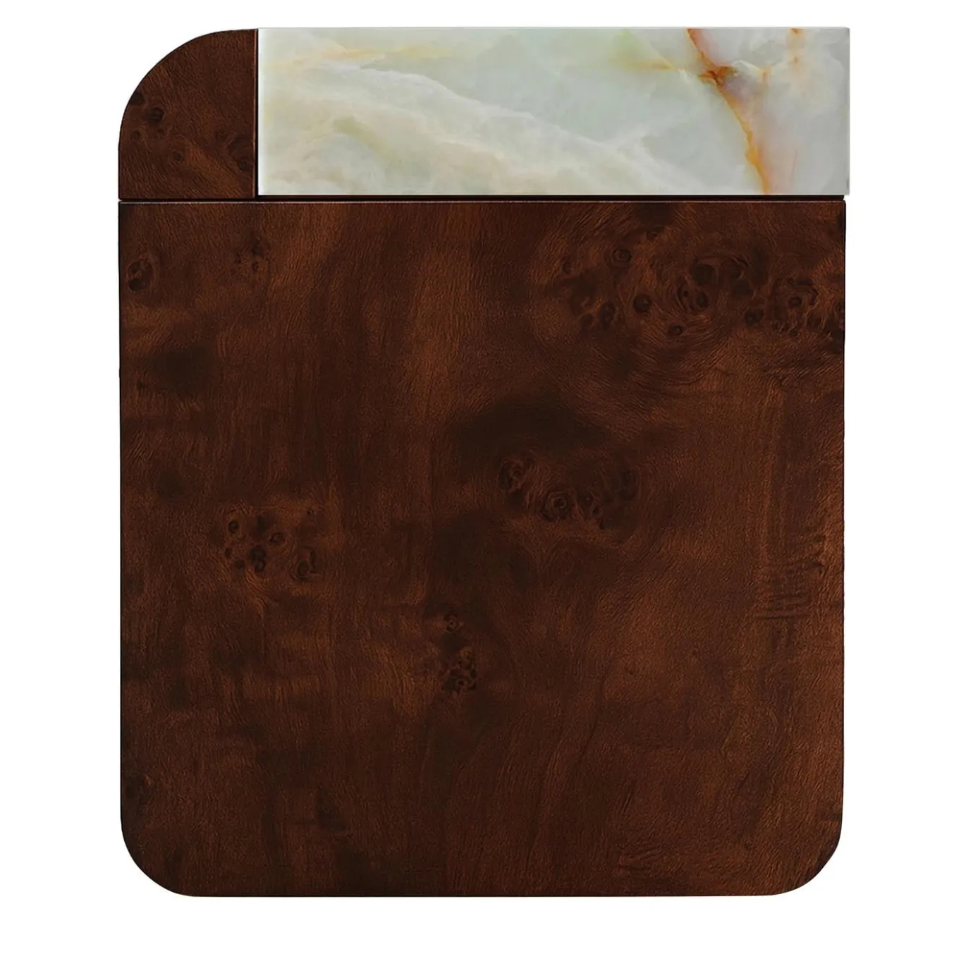 Tavolino Amo in Legno Radica Scura con Top in Onice Verde