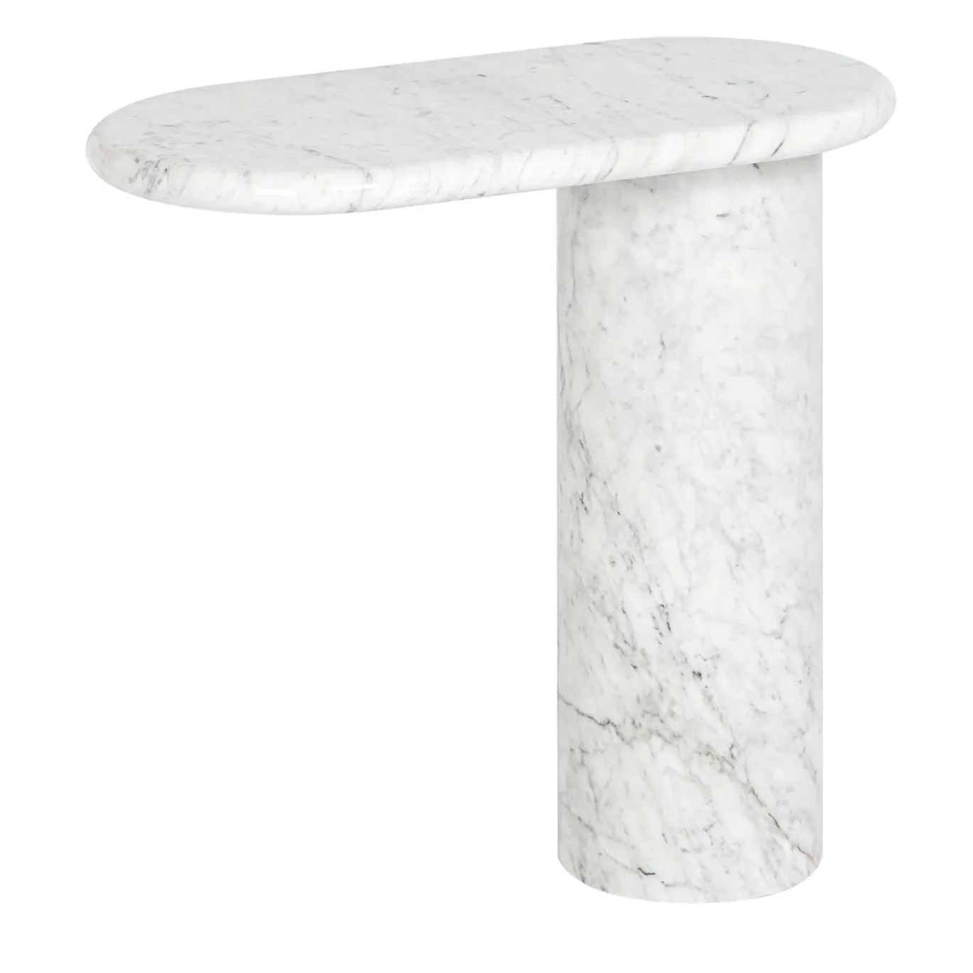 Tavolino a sbalzo a L in marmo bianco di Carrara