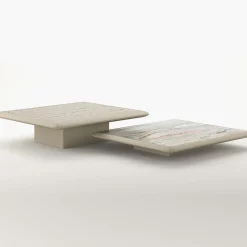 Tavolino basso Dolcevita in pelle e ceramica beige