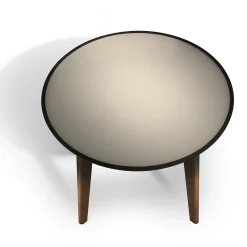 Tavolino Blend con piano in pelle marrone e base in legno bronzo