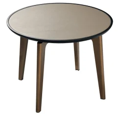 Tavolino Blend con piano in pelle marrone e base in legno bronzo