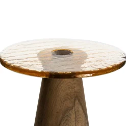 Tavolino Brezze con piano in vetro ambra e legno