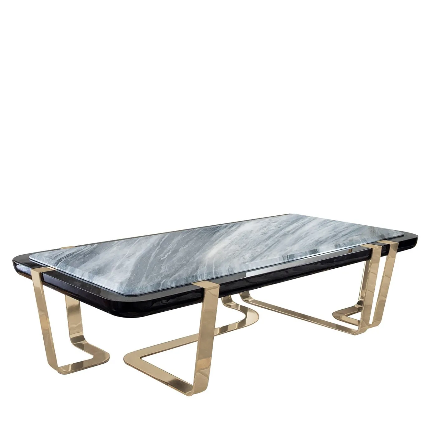 Tavolino Charisma con piano in Bubinga nero e Alpi grigio