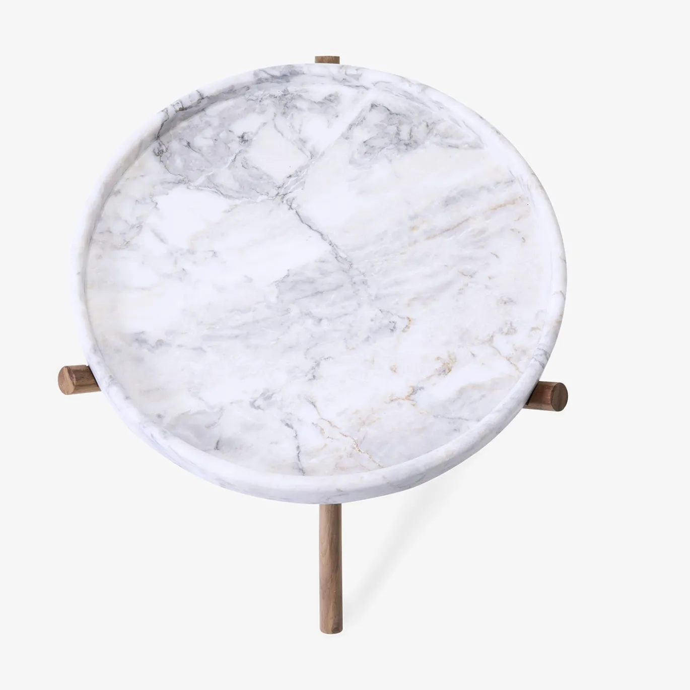Tavolino con gambe in noce canaletto e marmo bianco carrara Lase