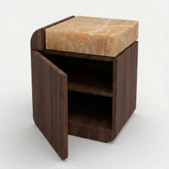 Tavolino contenitore Amo in legno con onice miele