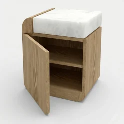 Tavolino contenitore Amo in rovere con top in onice bianco