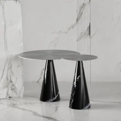 Tavolino da caffè Ed072 in marmo nero e metallo silver