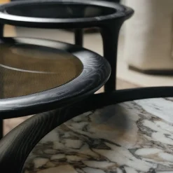 Tavolino da caffè Godot in legno di rovere marrone con piano in marmo Ocean Storm