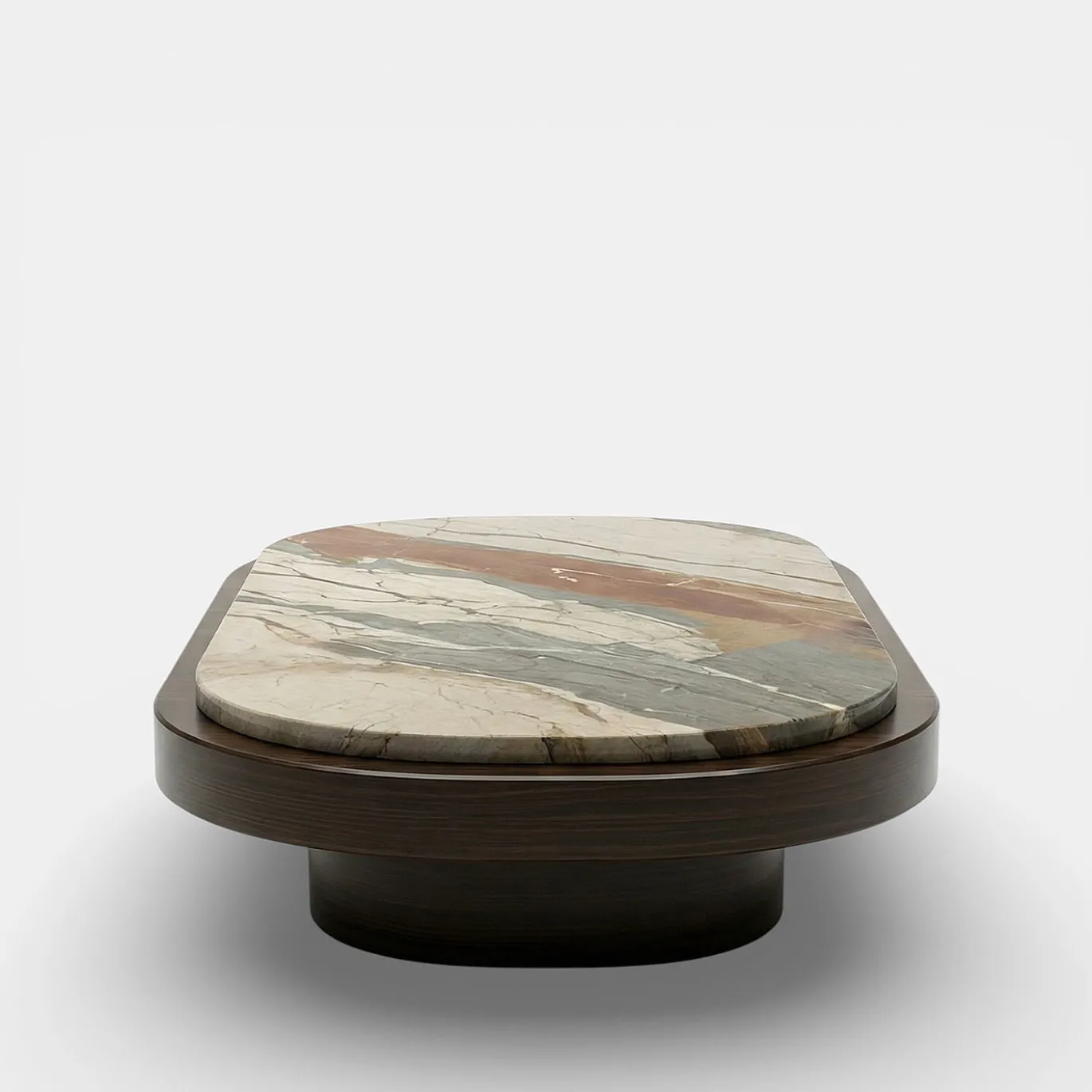 Tavolino da caffè in legno di noce Mirage con marmo Breccia Fantastiqua