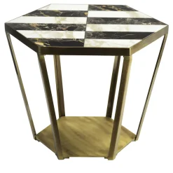 Tavolino da caffè in ottone Ray con piano in marmo Calacatta oro e Saint Laurent nero