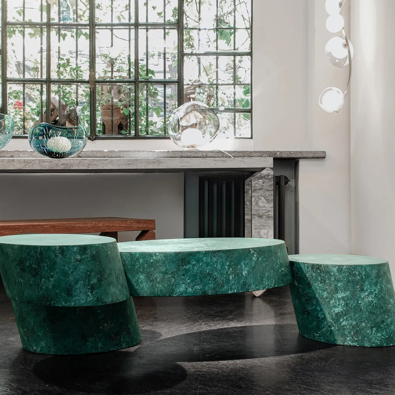 Tavolino da caffè in rame verde Pavé
