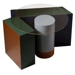 Tavolino da caffè Open Eye in arancione ruggine e verde opaco