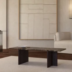 Tavolino da Caffè Palm in Marmo Emperador e Rovere