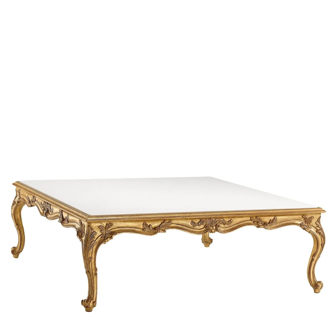 Tavolino da Caffè Quadrato Bianco e Oro Louis XV