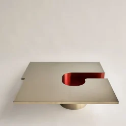 Tavolino da caffè Roe monolitico in acciaio satinato by Andrea Tognon