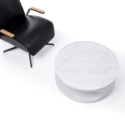 Tavolino da caffè Roll Low in marmo di Carrara bianco