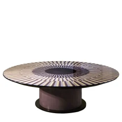 Tavolino da caffè rotondo Altobasso in legno Bolivar viola e beige