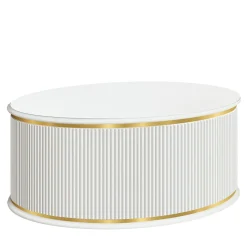 Tavolino da Caffè Rotondo Bianco con Accenti in Metallo Dorato