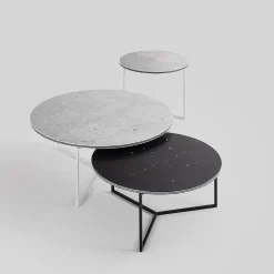 Tavolino da caffè rotondo Fillo in marmo bianco di Carrara