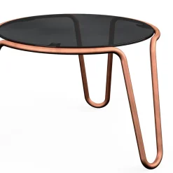 Tavolino da caffè rotondo Orbitable in vetro fumé con cornice in bronzo