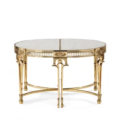 Tavolino da cocktail ovale in ottone dorato con piano in specchio anticato